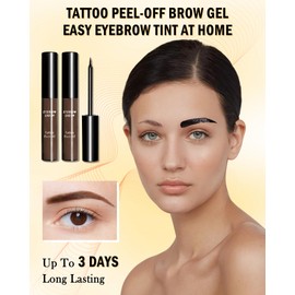 Eyebrow Tattoo Peel Off 2 Pieces Waterproof Eyebrow Colour Tint with 6 Stencils, Tattoo Tinted Eyebrow Gel for Peeling, Long-Lasting Transferproof Eyebrow Gel Lasts 3 Days, 01# Dark Brown