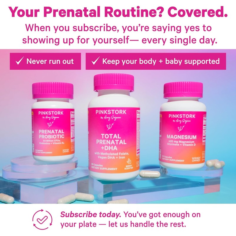 Pink Stork Total Prenatal Vitamins with DHA, Folate, Iron, Choline,