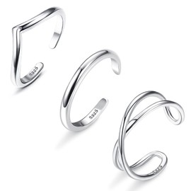 KRFY Sterling Silver Toe Rings for Women 925 Pinky Ring Women Minimalist Beach Foot Jewelry 3Pcs Adjustable Sterling Silver Toe Ring Set
