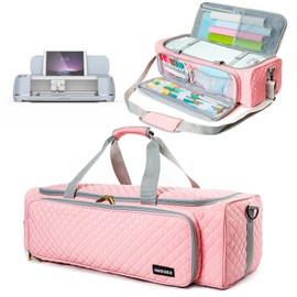AMOIGEE Carrying Case for Cricut Explore Air 2, Cricut Maker 3, Cricut Explore 3, Pink Storage Organizer for Cricut Accessories, Quilted Cricut Bag Only, Pink, Ⅰ-Cricut Carrying Case, Classic