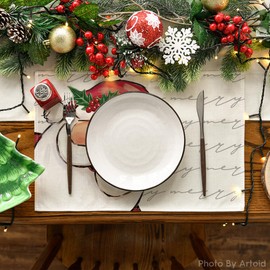 Artoid Mode Merry Santa Claus Christmas Placemats Set of 4 30 x 45 cm Winter Xmas Place Mats Washable Place Mats Kitchen Party Decoration