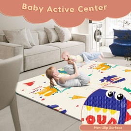 Fshibila Baby Playpen Mat, 74" × 50“ Baby Play Mat for Floor, Baby Playmat for Playpen, Thick Ultra Soft Playpen Mat for Playing or Crawling, Provides Cushioning, Double-Sided Pattern (0.4" Thick)