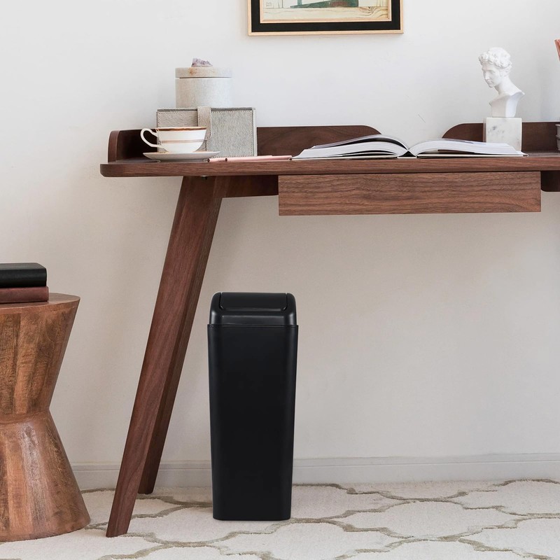 Ponpong 14 L Plastic Swing Top Trash Bin, Slim Plastic