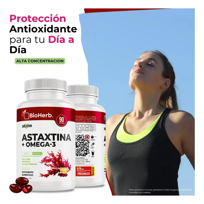 BioHerb Astaxantina 12mg Omega 3 EPA y DHA Fórmula Premium
