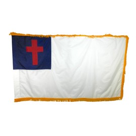 3x5' Christian Church Flag - Indoor Nylon with Pole Sleeve and Fringe, For Parade or Formal Presentation, Made In USA
