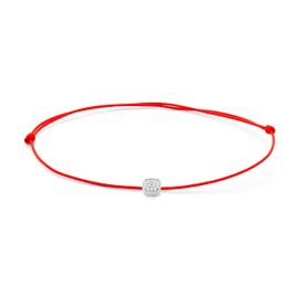 ORDAAMIS Red String 925 Silver Bracelet with CZ Diamond Cubic Charm, Adjustable Cord, Youth Jewellery