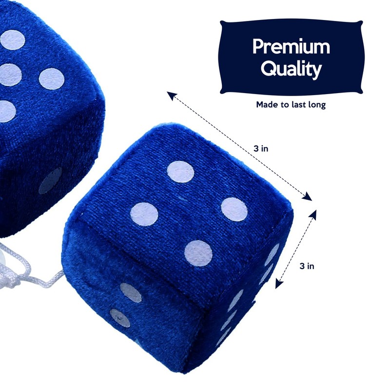 Vaygway Pair White and Blue Fuzzy Mirror Dice for Car