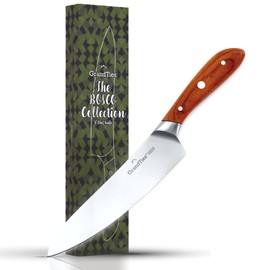 GRANDTIES Professional Chef Knife – 8” Chef’s Knives, Full Tang Sharp High Carbon German Stainless Steel Cutting Knife, Ergonomic Wooden Handle with Gift Box – Bosco Series