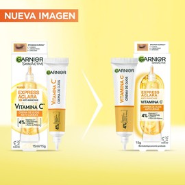 Garnier Express Aclara Crema de Ojos, Reduce Ojeras y Líneas Finas, Mejora la Tez, Ilumina la Piel y Minimiza Manchas, Fórmula con Vitamina C + Niacinamida + Cafeína, 15 ml