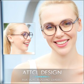 ATTCL Gafas unisex redondas de bloqueo de luz azul para reducir el dolor de cabeza [anti fatiga ocular] lentes sin receta, gris, M