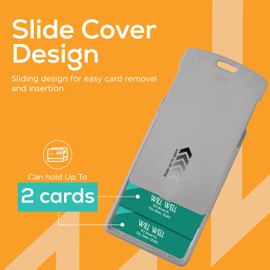 6 Pack Sliding ID Badge Holder for Lanyard - Vertical Hard Plastic Card Protector Pouch for Office, School ID, Credit Cards & Proximity - Work Badge Sleeve for Key Cards & Driver’s Licenses - Grey