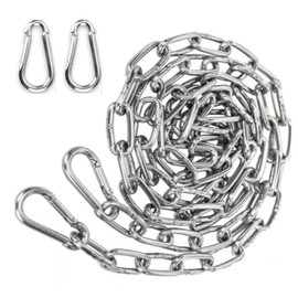 FTXanty Chain Stainless Steel Chain 3 mm 2 m Chain Links Stainless Steel Chains + 2 Pieces Carabiner Link Chain Extension Chain for Hanging Anchor Chain Hammock Furniture