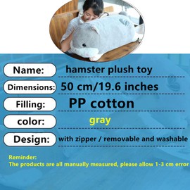 TONGMAN Hamster Plush Toy Plush Body Pillow -Plush Pillows Super Soft Hamster Plush Toy Gift(Color:Grey,Size:50cm/19.6Inches)