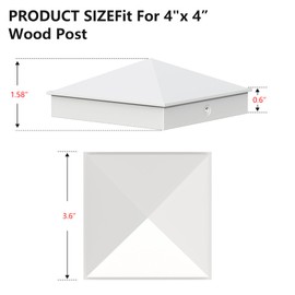 16 Pcs 4“x 4“(Actual 3.5" x 3.5") White Aluminum Pyramid Fence Post Caps,Black Matte Post Covers Fit 4x4 Nominal Wood Post for Fence Wood Post of Decks or Corridors