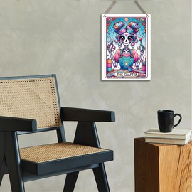 Funny Tarot Card Wall Art Decor, Rustic Sarcastic Crafting Girl Skeleton Witchy Vibes Hanging Sign, Witch Stuff Wiccan Witchcraft Supplies, Farmhouse Wall Hanging Sign, Wooden Sign for Home Office