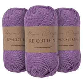 Utopia Crafts Re-Cotton Knitting Yarn 3X 100g (Muted Purple)