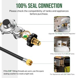 5FT Two Stage Propane Regulator Hose With Gauge for RV, Grills & Heaters