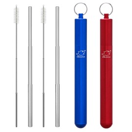 Dakoufish 2 Pack 10.5 Inch Reusable Metal Straws Collapsible Stainless Steel Drinking Straw Portable Telescopic Travel Straw with Case & Cleaning brush（10.5inch，Red+Blue）
