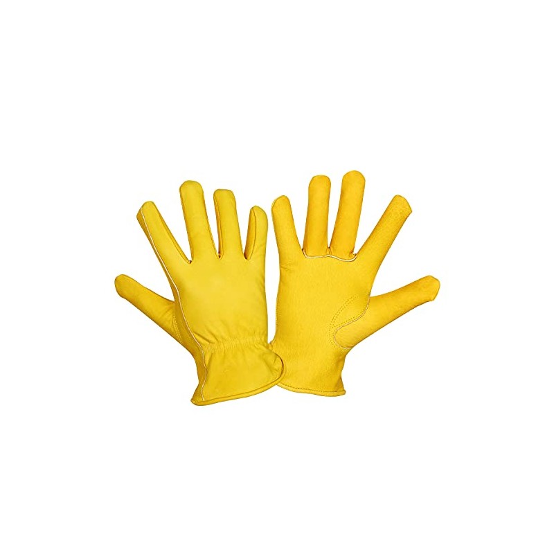 Work Gloves Cowhide Grain Premium Leather Yellow Work Driver Gloves