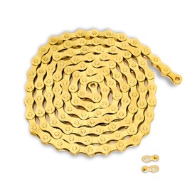 Tailcle Single Speed Bike Chain 1/2" x 1/8" Inch 114 Links, Carbon Steel Bicycle Chain 1 Speed for Road Bike Mountain Bike Gold 1 Speed