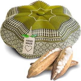 livasia Meditation Cushion Star – Diameter 30 x 15 cm – Yoga Cushion with Kapok, Pouf, Floor Cushion Star-Shaped Yoga Zen Meditation, Zafu Cushion for Garden and Balcony, Handmade Seat Cushion (Green)