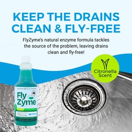Kinzua Environmental Fly-Zyme, Highly Concentrated Enzyme Drain Cleaner for Pipes & Fruit Flies, Citronella Scented Organic Waste Degrader & Odor Neutralizer, 32 fl oz, Pack of 2
