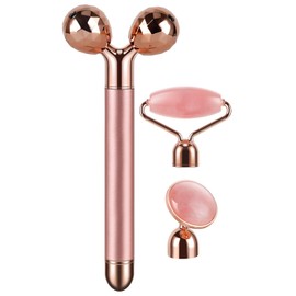 3-IN-1 Electric Jade Roller 3D Roller Facial Roller & Face Massager, Rose Quartz