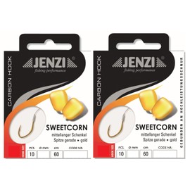 Set: 2 packs of tied corn hooks carp by Jenzi, all-round hooks, (20 pieces) on mono line 60 cm, hook size 6, 8, 10, 12 leaders ready + free Petri Heil! sticker (hook size 10)