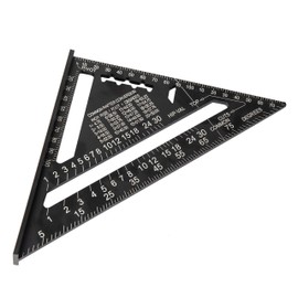Beslands Triangle Ruler for Carpentry, Circular Saw Ruler, 11.8 x 11.8 inches (30 x 30 cm), Double-Sided Scale, 12 Inches, Aluminum Alloy, Black, Protractor, 45° Injury Tool, Carpentry Tool, Surveying Supplies, 0-90 Degrees