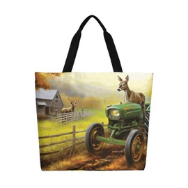 Muishi Farm Deer Canvas Tote Bag Large Women Casual Shoulder Bag Handbag Reusable Beach Shopping Grocery Bag For Outdoors