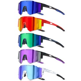 DioKiw 5PACK Polarized Kids sunglasses Youth Softball Cycling Sports Sun Glasses Boys Girls UV400 Protection Goggles, 5pcs-blue+red+white Blue+green+purple, One size fits all