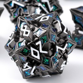 Metal Dice for DND - Spire Sanctum Series - Polyhedral Dice Set for D&D, RPG and More - Balanced Rolls, Beautiful 7 Piece Set for Dungeons and Dragons (Black Matte Green Glitter)