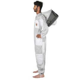 Beekeeping Suit Ventilated 3 Layer Ultra with Total Protection with Safety Fencing for Professional Beekeeping Supplies with Carrying Bag (BP-311-White)-3XL