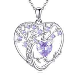 Hancock Tree of Life Necklace Sterling Silver June Birthstone Pendant Heart Jewelry Anniversary Birthday Gifts for Women (F June Light Purple)