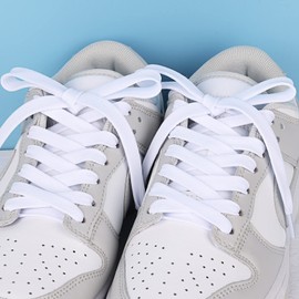 Booyckiy 2 Pairs Flat Shoe Laces for Sneakers, 2/5" Wide Athletic Shoelaces, Black + White 48 inch(122cm)