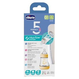 Chicco Perfect 5, Biberon Anticólico 150ml, Biberon Flujo Lento, 0 Meses+, Con Tetina de Silicona Suave, Biberon Biofuncional Con System Intui-Flow, Beige, Neutro
