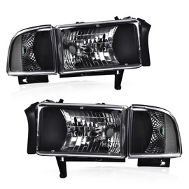 G-PLUS Headlight Lamps Compatible with 1994-2001 Dodge Ram 1500/1994-2002 Dodge Ram 2500 3500,Not fit Ram Sport models,Clear lens Black Housing Clear Reflector