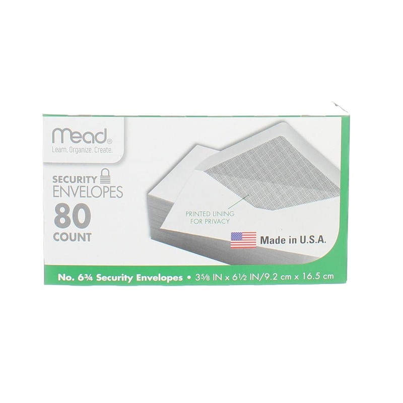 Mead #6-3/4 Envelopes, 3-5/8" x 6-1/2", Security Printed Lining for