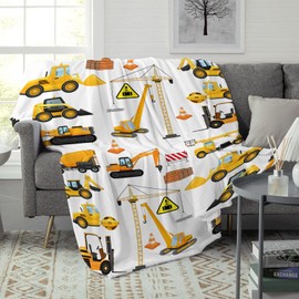 Abaysto Construction Truck Blanket for Boys Excavator Plush Throw Blanket Soft Flannel Tractor Blanket for Bed Couch Sofa Decor Blankets Trucks Car Lover Toddler Kids Blankets Gift 100x130cm