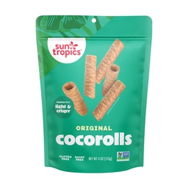 Sun Tropics CocoRolls Original Flavor 4 oz – Crispy Coconut Wafer Rolls Made with Pure Coconut Cream | Gluten-Free, Dairy-Free, Non-GMO Snack for Dipping & Sharing