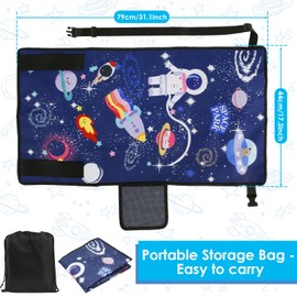 Kids Airplane Footrest for Flights, Portable Travel Foot/Leg, Colorful Airplane Foot Hammock with Storage Pocket, Fits Airplane Flights/High-Speed Rail Seat/Cars/Buses/Trains 79x44cm (Starry Blue)