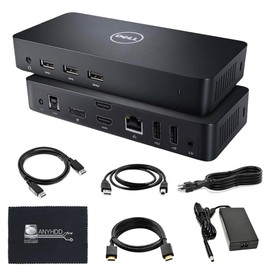 D3100 Dell Dock USB 3.0 Ultra HD/4K Triple Display - 1 Year Warranty with 65W Power Adapter + HDMI Cable + Display Port Cable + USB 3.0 Cable + Microfiber Cloth Included (Renewed)