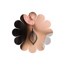 Andelaisi Boho Exaggerate Leaf Dangle earrings Vintage Hollow Leaf Earrings Black Tribe Leaf Drop Earrings Large Braid Leaf Hook Earrings Jewelry for Women