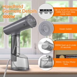 Handheld Garment Steamer for Clothes 1000 Watts Powerful Portable Fabric Steamer with Brush 20-Second Heatup 300ml Capacity Water Tank Travel Steamer Iron Perfect for Removing Wrinkles from Garments and Fabrics