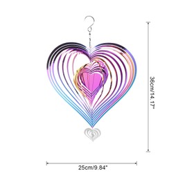 sourcing map Wind Spinner Heart-Shaped 9.84" x 14.17" Stainless Steel Reflectors Wind Chimes for Outdoor Devices Metal Decorations Keep Birds Away Yard Garden, Blue/Purple