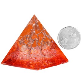 mookaitedecor Bergkristall Heilkristall Quarz Baum des Lebens Pyramide mit Orange Farbe, Baumform Reiki Symbol Positive Energiepyramide für EMF Schutz Meditation/Yoga/Heilchakra/Wohnkultur 50mm