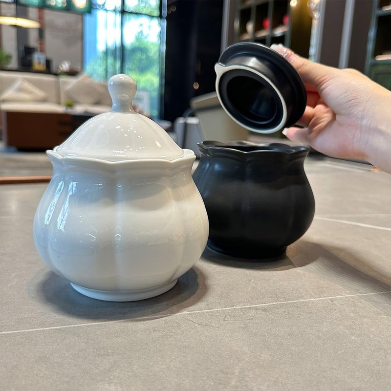 WAIT FLY Vintage Embossed Ceramic Sugar Bowl with Lid, Sugar