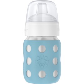 Lifefactory 8-Ounce Stainless-Steel Vacuum-Insulated Wide-Neck Baby Bottle with Sippy Nipple, Denim (LS2251WDE4)