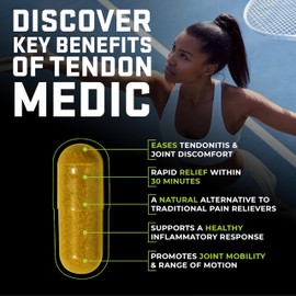 Tendon Medic Joint & Tendon Support Supplement – Mobility & Flexibility Formula – Natural Non-GMO Capsules for Joint Pain Relief, Tendonitis, Arthritis & Muscle Recovery – 60 Caps