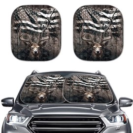 Kuiaobaty American Flag Reindeer Universal Front Windshield Sunshade Summer Car Window Covers UV Rays Sun Shade Outdoor Protective Automotive Sun Blocker Visor Foldable Sun Shield